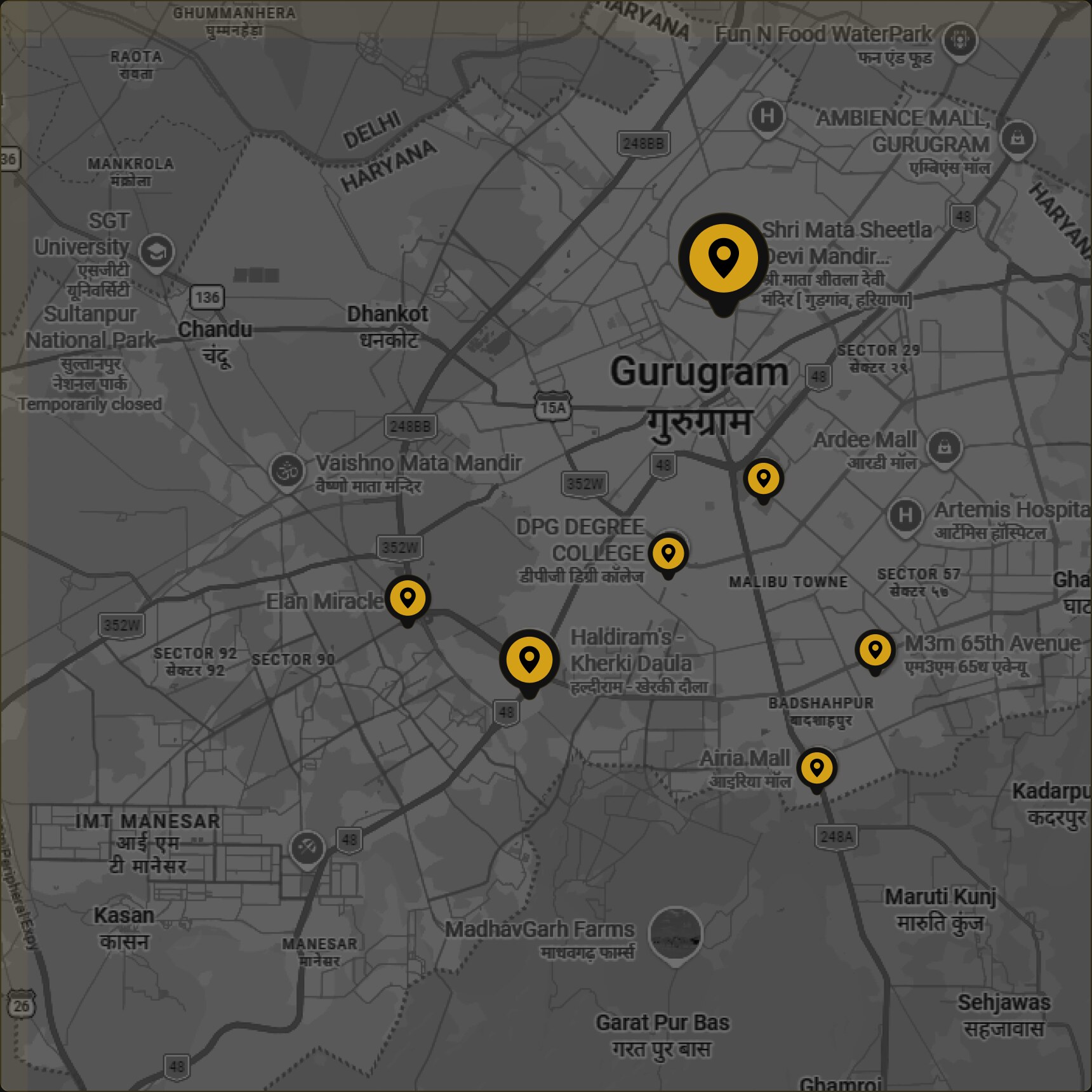 Briloora service coverage — Gurugram map